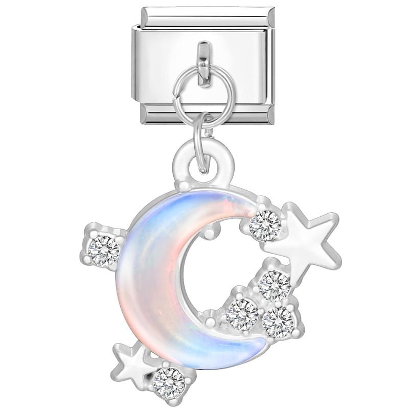 

Shiny Zircon Heart Star Sun Moon Cherry Cat Paw Pendant Beads Fit 9mm Italian Charm Bracelet Stainless Steel Jewelry DIY Making 1x0.9cm