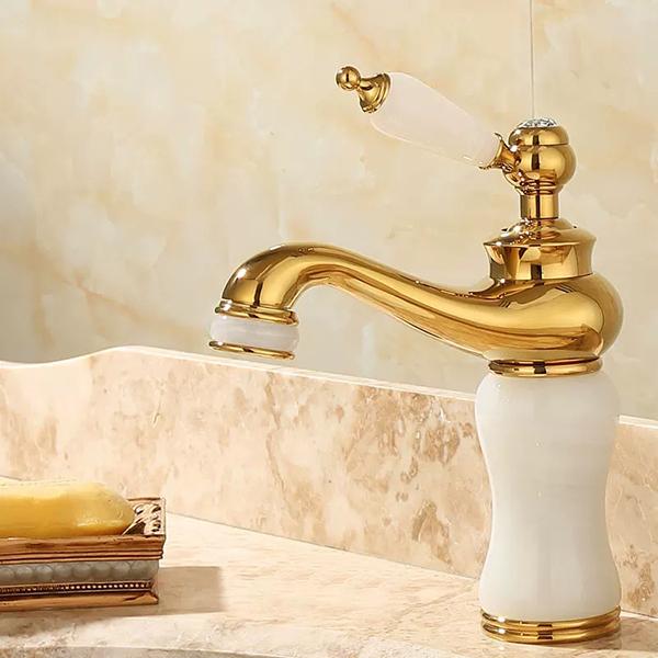 Bathroom Faucet Brass and Jade Faucet Bathroom Basin Faucet Sink Mixer Tap Gold Sink Faucet Bath Basin Sink Faucet
