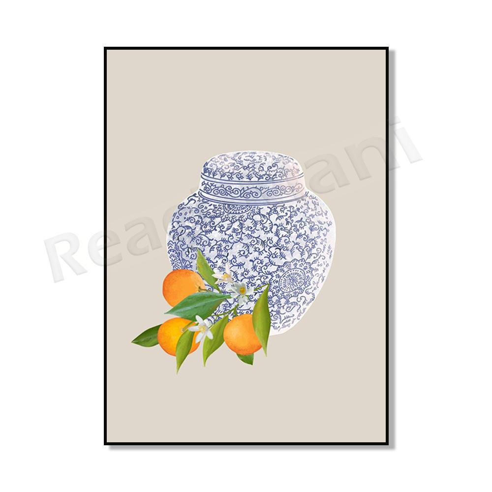 Ginger Jar Art Orange Wall Art Poster, Blue Chinoiserie Vase, Academic Wall Art, Traditional Asian Vase Print, Ginger Jar Print