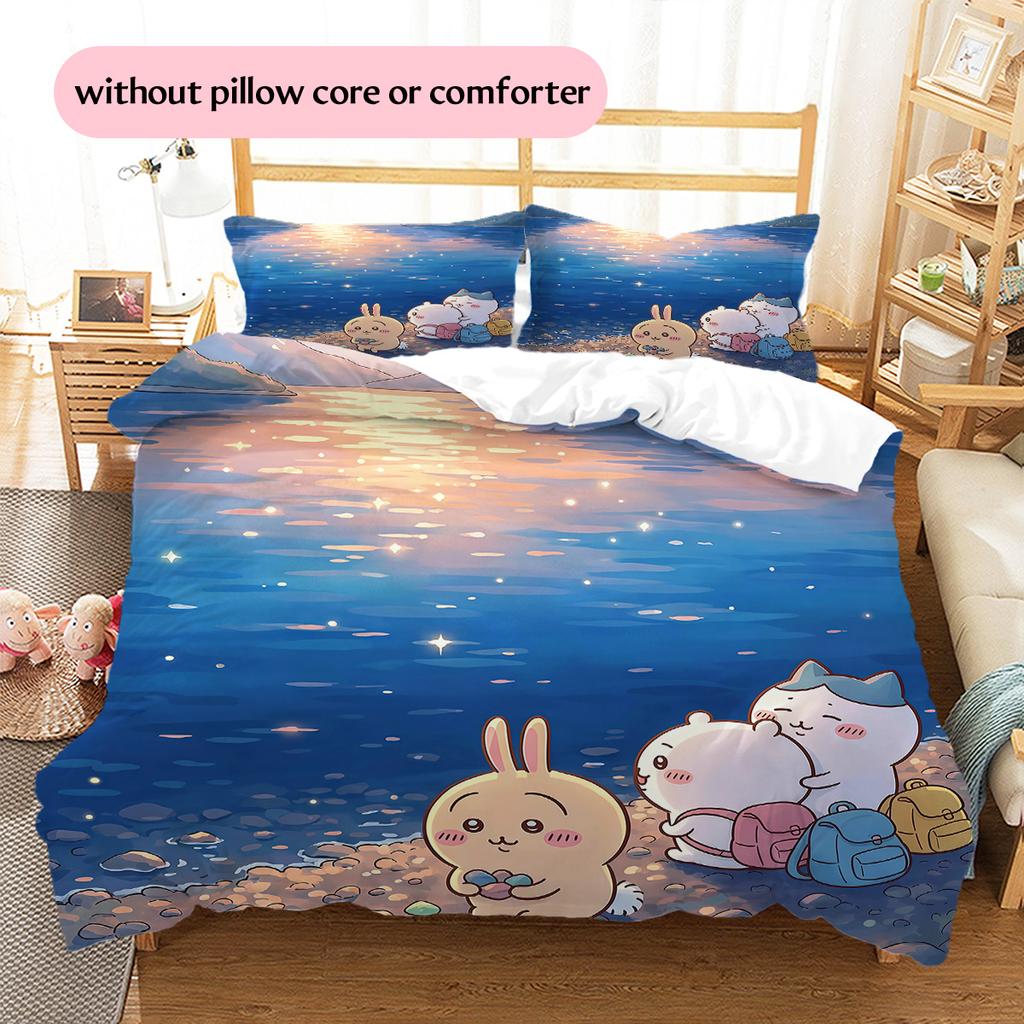Chiikawa Pattern Bedding Quilt Set  Home Decoration  Gift (1 * duvet cover + 2 * pillowcase  without core)