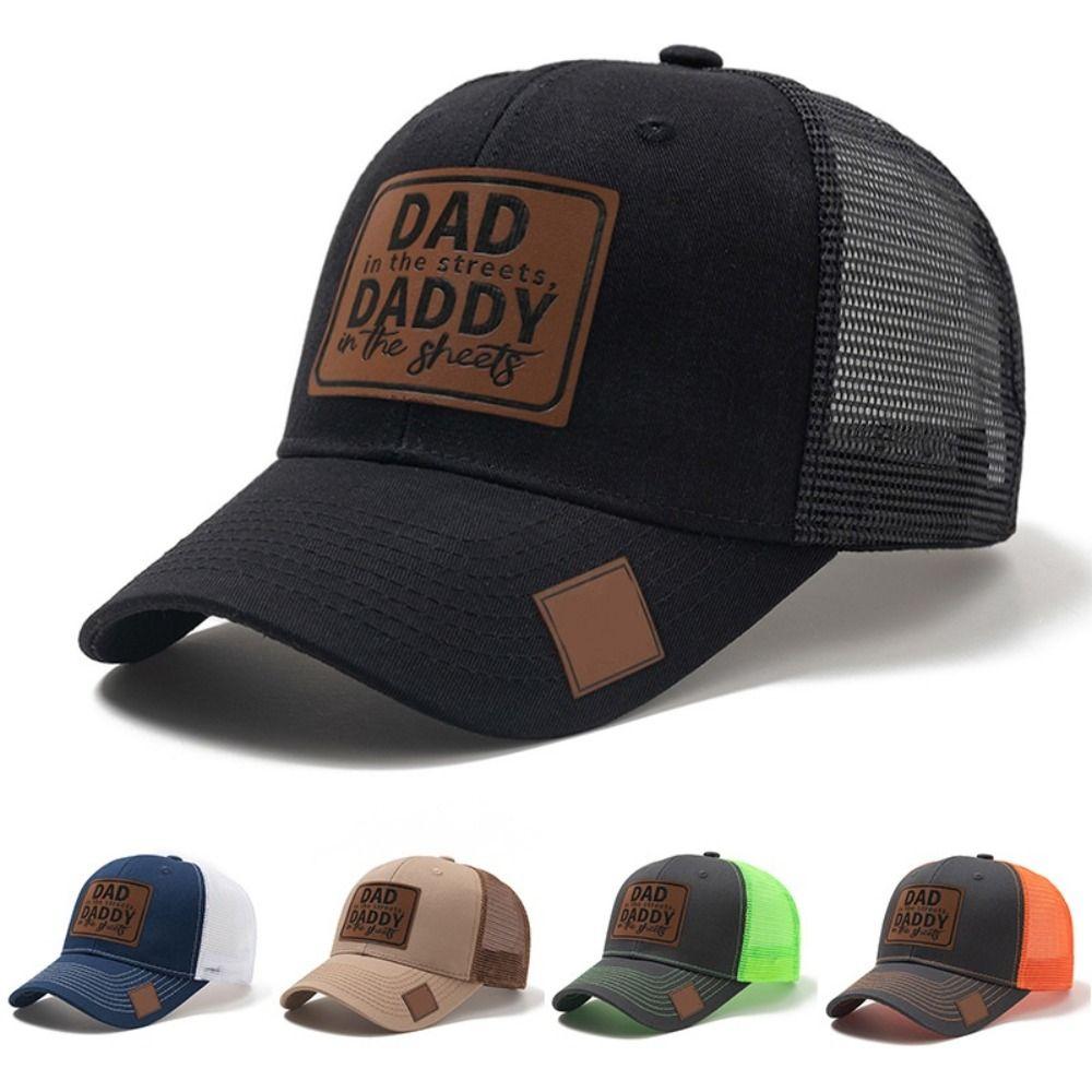 Casual Wear DADDY Trucker Hat Lether Patch Net Baseball Cap Sun Hat DAD Snapback Cap  Men & Women