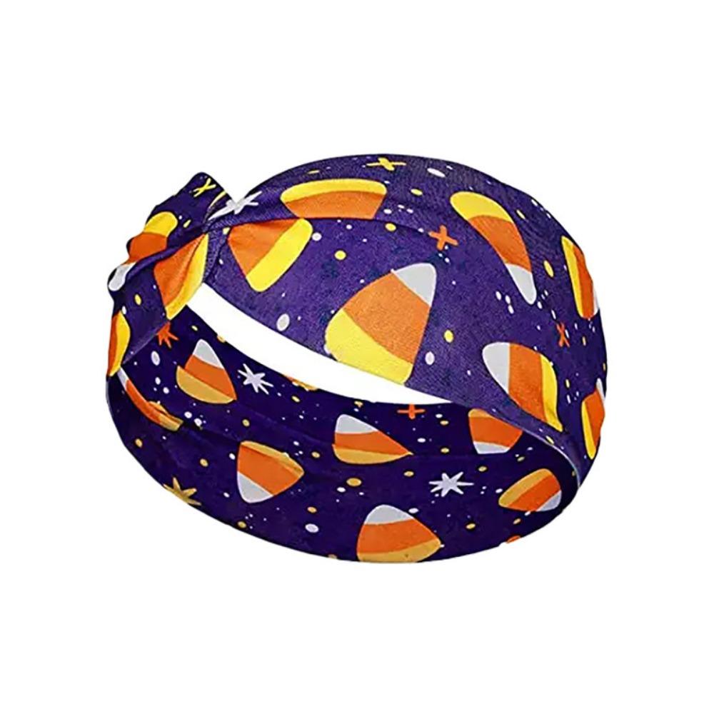 Wide Edge Knot Elastic Turban Soft Halloween Printed Headband  Hair Accessories