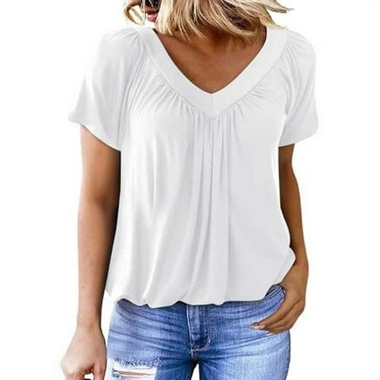 2025 V-Neck Raglan Sleeve Ruffled Casual T-shirt