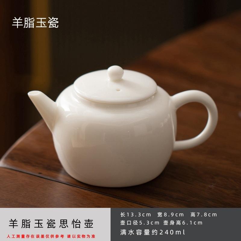 Suet jade white porcelain teapot Household tea brewing teapot Chinese ceramic Xishi pot Kung fu tea set Single pot