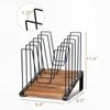 5-Section Inclined Desk File Organizer with Wooden Base Space Saving Metal File Sorter Rack Vertical Multifunctional