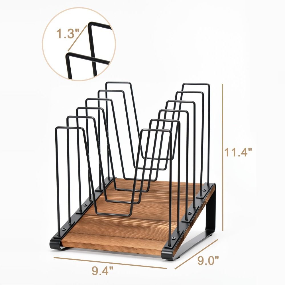 5-Section Inclined Desk File Organizer with Wooden Base Space Saving Metal File Sorter Rack Vertical Multifunctional