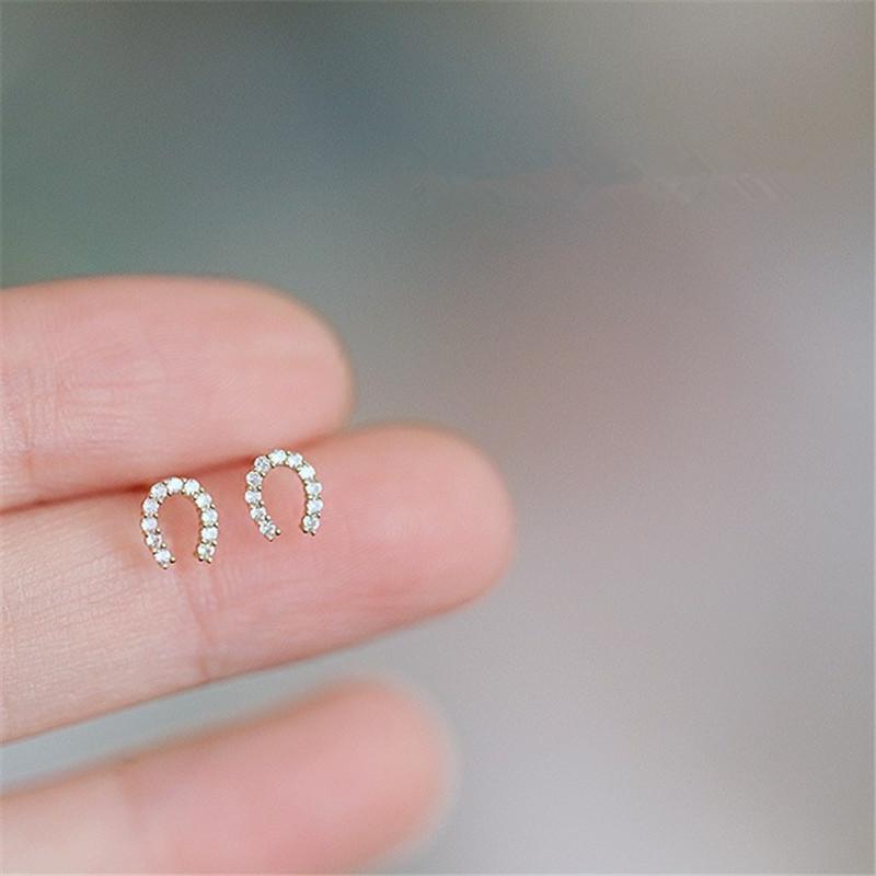

925 Sterling Silver 14K Gold Plating Pavé Crystal Horseshoe U-shaped Stud Earrings Women Light Luxury Wedding Party Jewelry Gold
