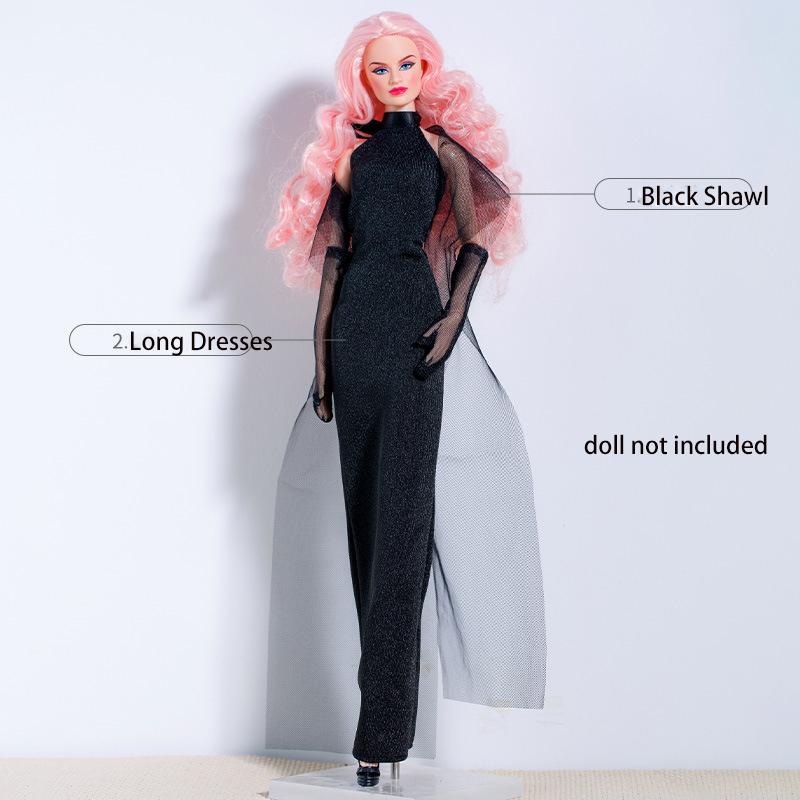 Supermodel New Doll Clothes Set Elegant Black Dress Series Dress Up Doll Party Dresses Accessories For 30Cm 1/6 Bjd Fr Doll Toys
