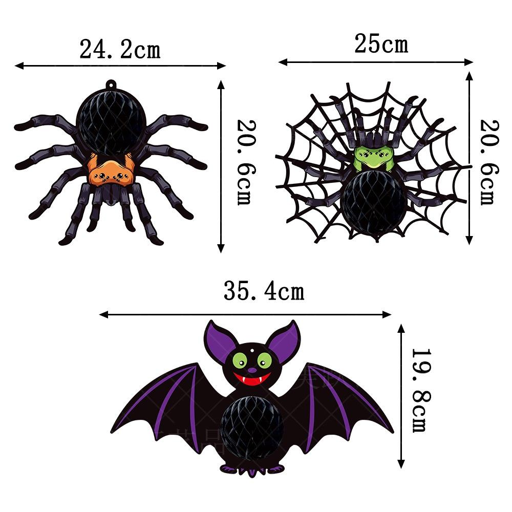 Hot Selling New Halloween Honeycomb Hanging Ornaments 3D Spider Bat Hanging Pendants for Halloween Party Decoration