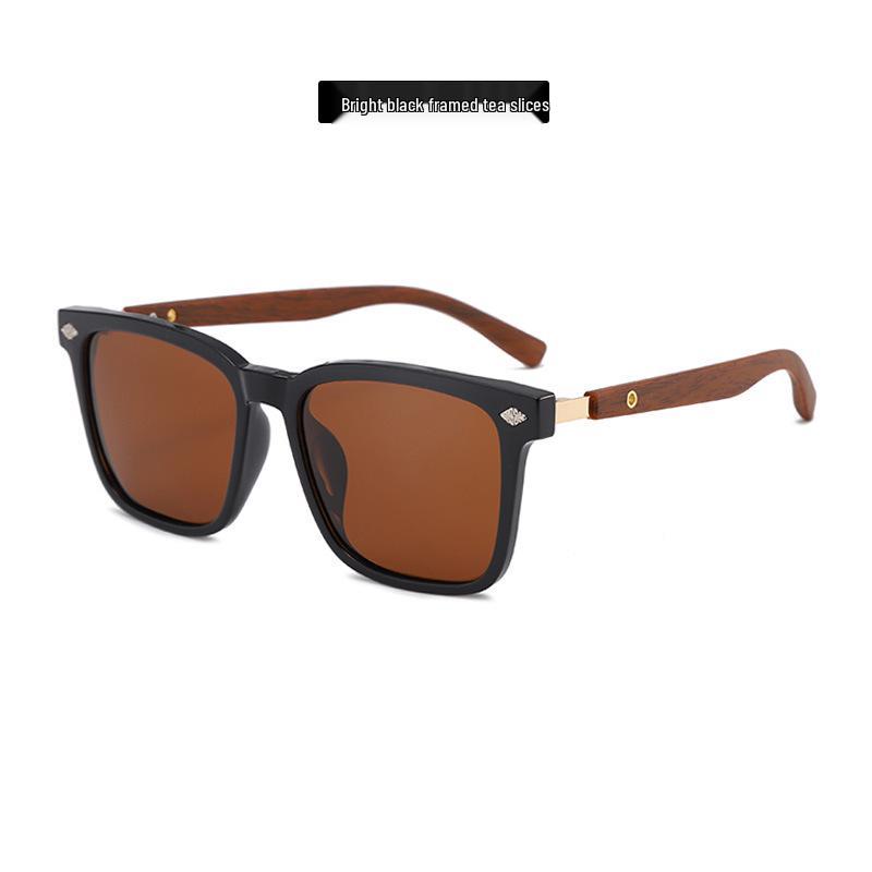2025 Retro Wood Grain Temple Polarized Sunglasses - Unisex European  American Style