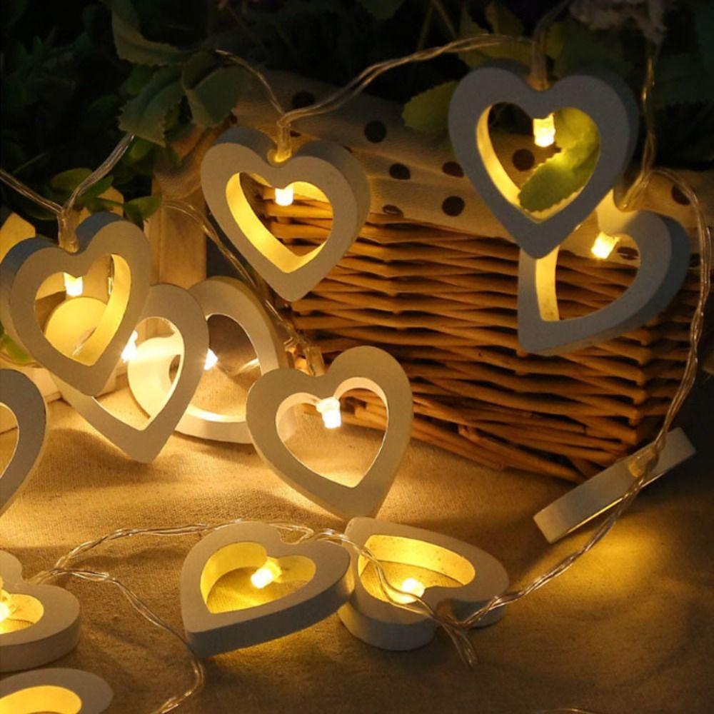 Romantic Fairy Lights Wooden Atmosphere Lamp LED Heart Shaped String Lights  Living Room