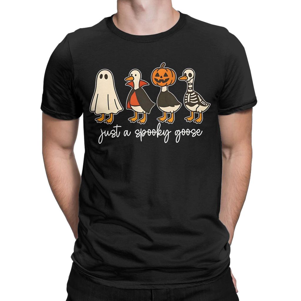 All Seasons Spooky Goose On The Loose Halloween T Shirt For Unisex Pure Cotton T-shirts Short Sleeve Clothing