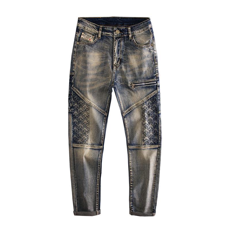 Men's Slim-Fit Retro Embroidered Motorcycle Jeans