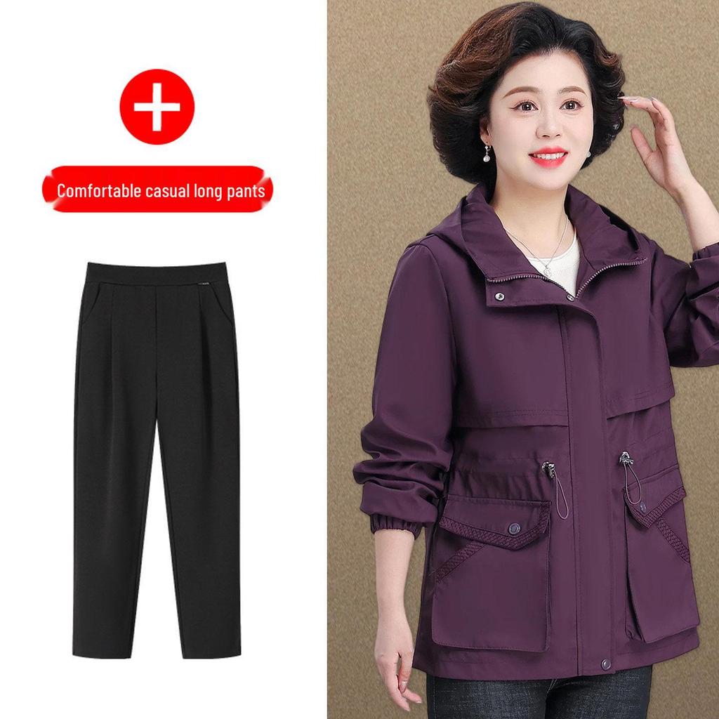 Noble Lady Spring-Autumn Hooded Jacket for Middle-Aged and Elderly Women - 2026 New Style