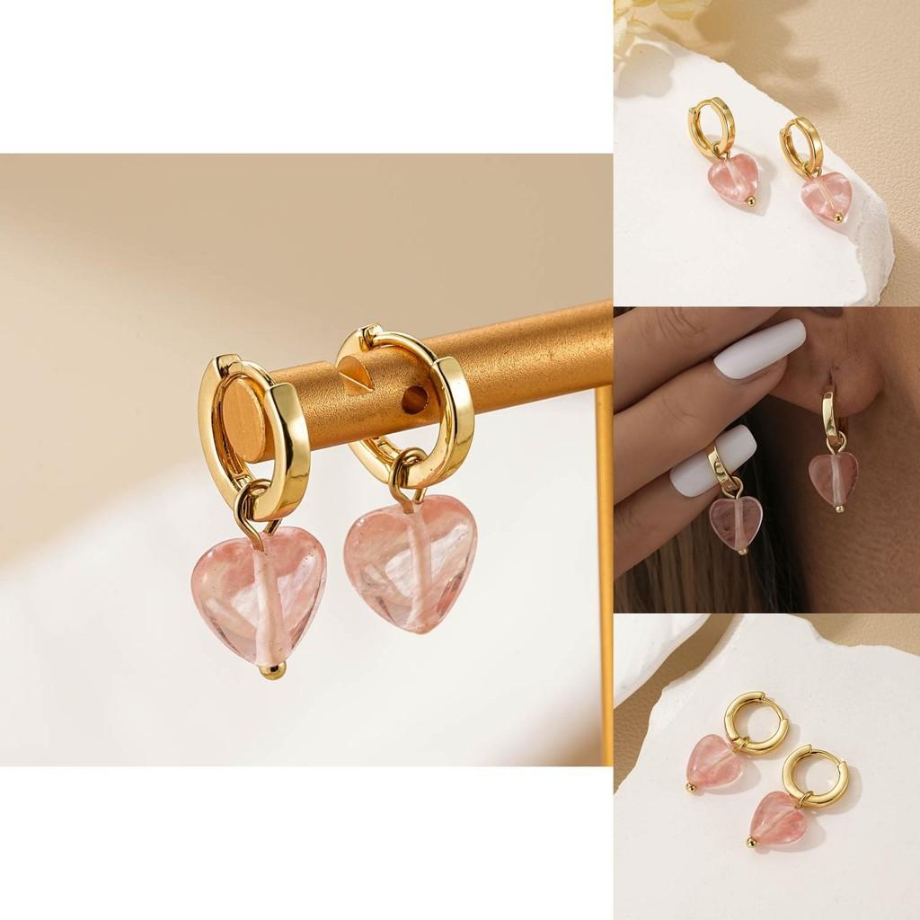 Modern Pink Heart Crystal Earrings For Women Trendy Copper Electroplated