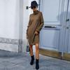 Autumn Winter Chic Solid Knitted Sweater Dress Full Sleeve High Collar Thick A-line Long Pullover