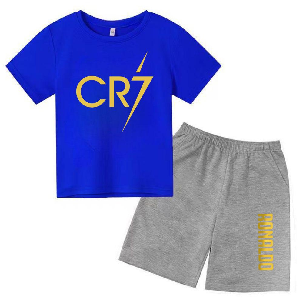 Summer CR7 Printed Short Sleeve Children Set Casual Fashion Tops and Shorts 2pcs Set Kid Boys Girls Sports Tshirts Set Outfits