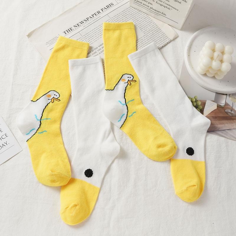 Summer Cartoon Duck Mid Cotton Socks Sweat Absorbent Cute Boneless Long Socks