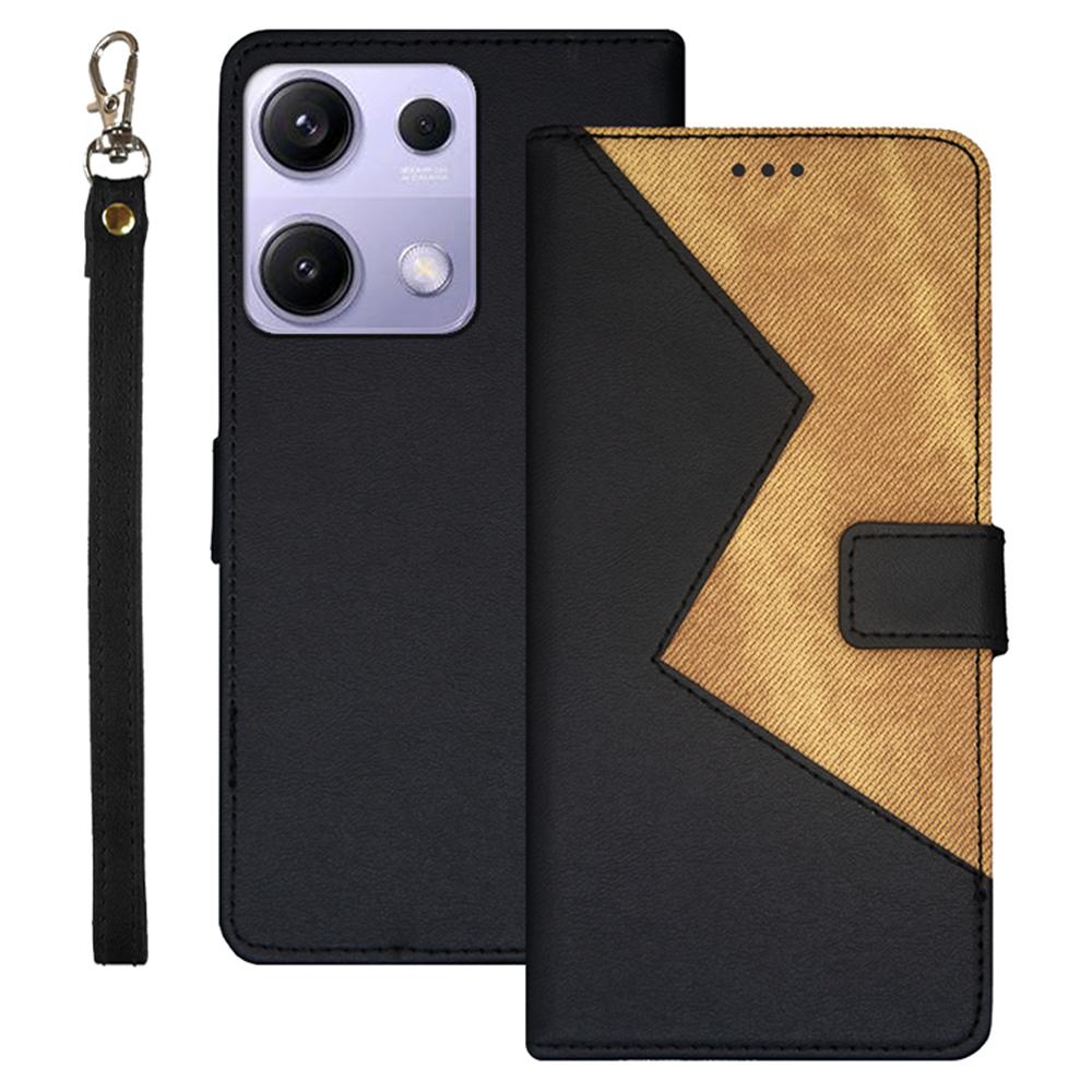 IDEWEI For Xiaomi Redmi Note 14S 4G Case Card Slots Splicing Color Leather Phone Cover with Wrist Strap