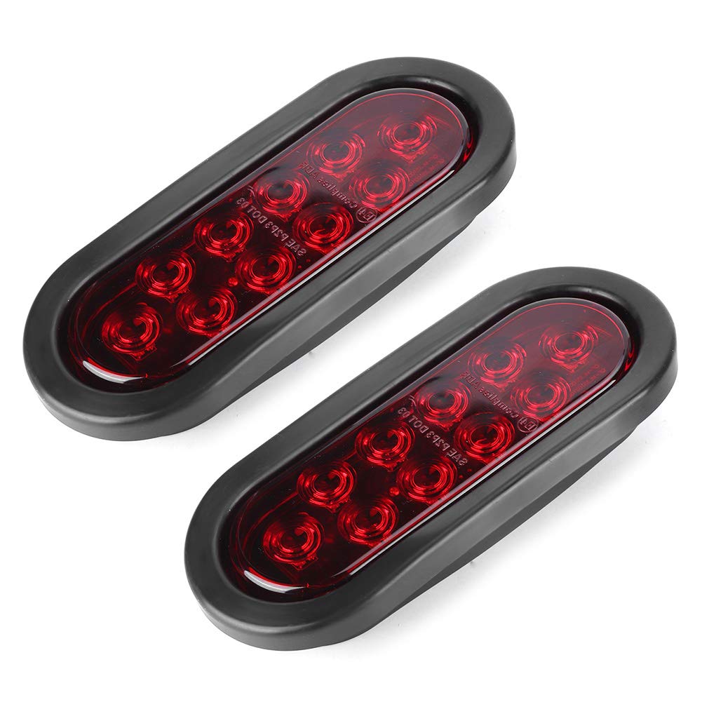 Side Marker Lights,Qiilu Side Marker Lights,2pcs 10 LED Side Marker Lights 6" Red Oval Waterproof Truck Tail Lights Surface Mount