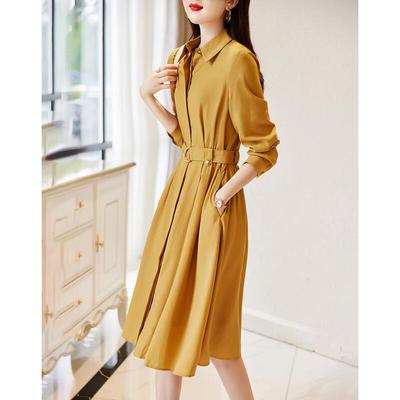 Demana French Style Waist-Cinching Shirt Midi Dress