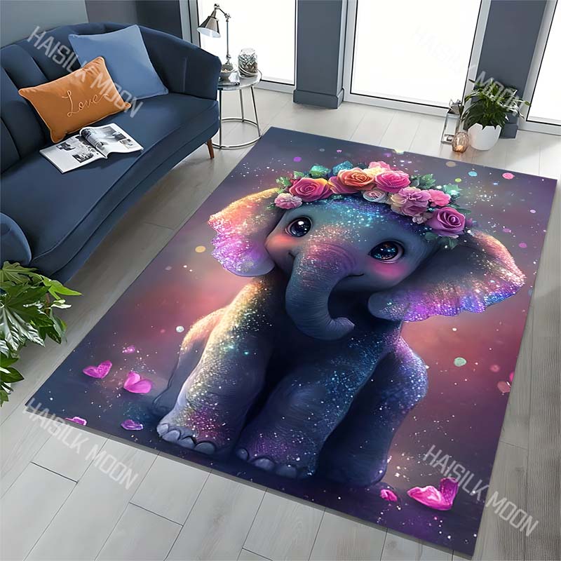 Pattern with Baby Elephant and Wreath Carpet for Living Room Bedroom Bedside Floor Mat Sofa Table Area Rugs Home Decor