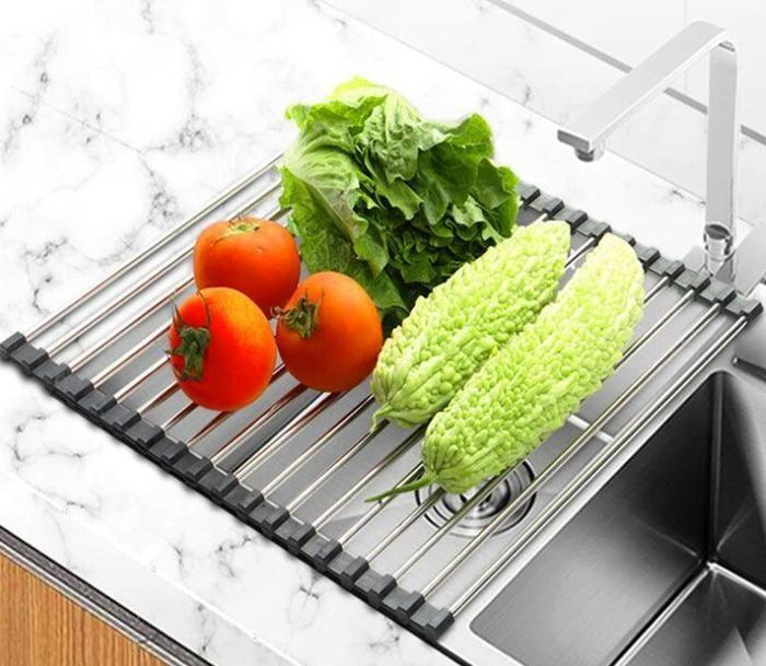 Dish Drying Rack - YYV - Rollable - Stainless Steel - Silicone - 47x38 Cm - Black