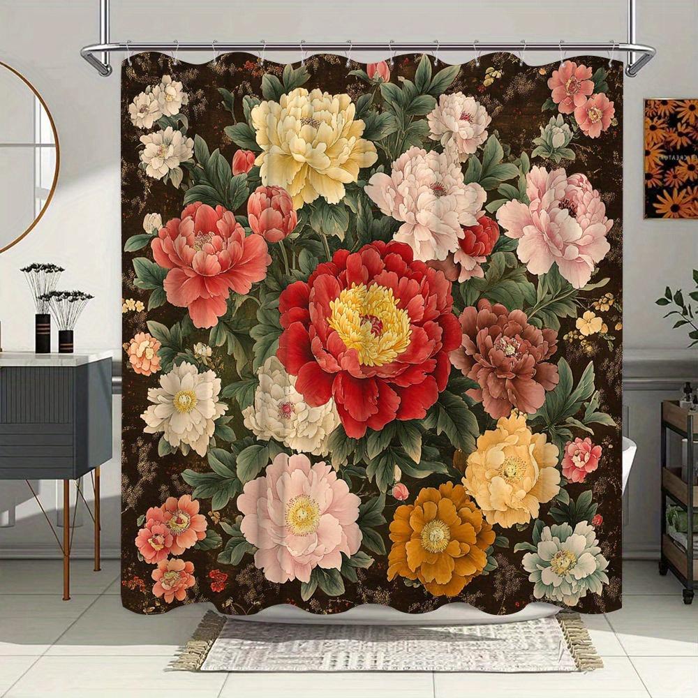 

Elegant Peony Floral Shower Curtain -Waterproof,Mildew-Resistant with Vibrant Flowers for a Classic and Luxurious Bathroom Decor W90XH180cm