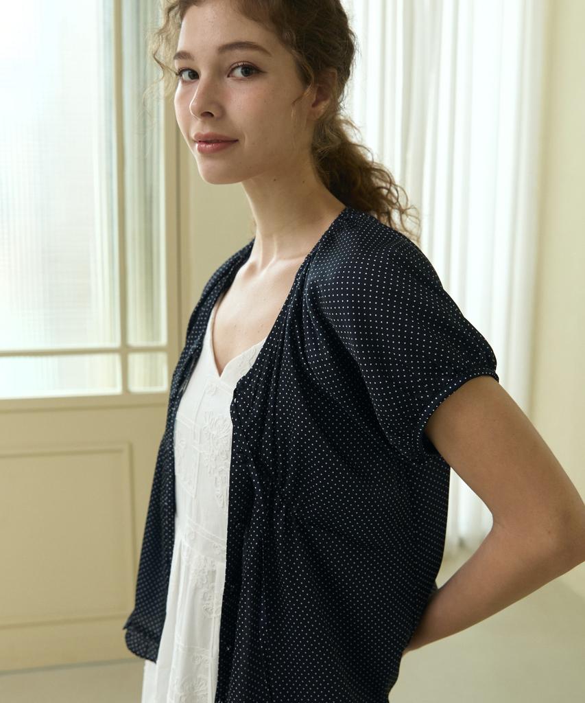 WIOE Satin Dot Ribbon Blouse_Navy