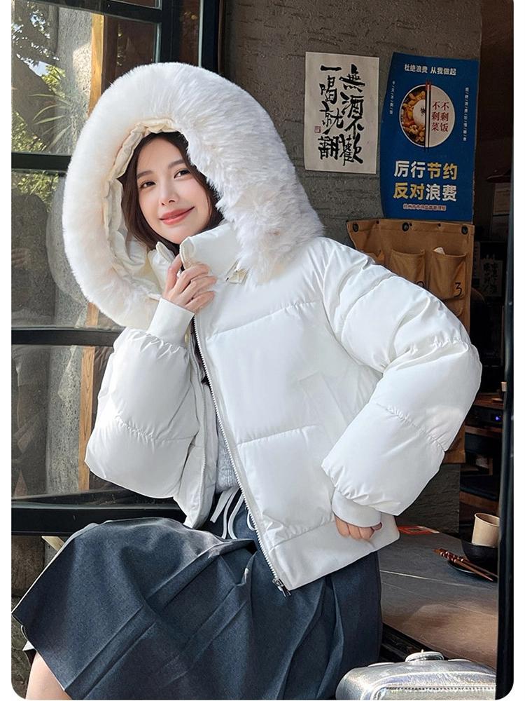 Hooded Cotton-padded Jacket Short Winter Thickened Warm Coat With Fur Collar