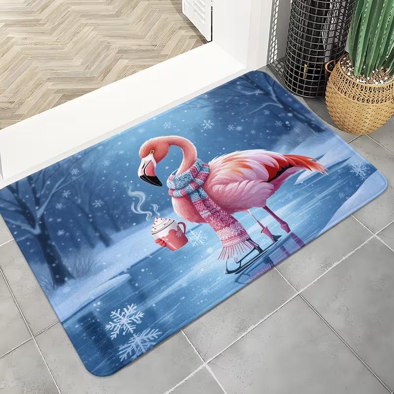 Winter Snow Peacock Print Doormat Non Slip Soft Floor Rug Elegant Snowflake Peacock Art Entrance Carpet For Entryway Living Room
