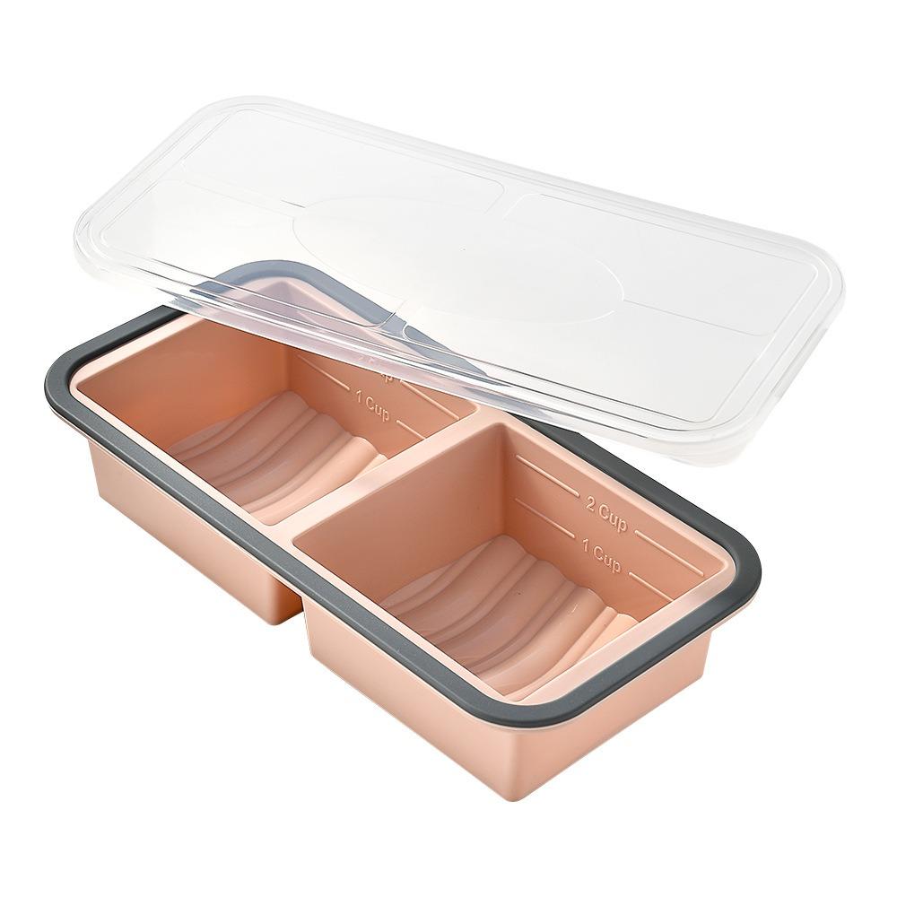 

2/3 Grid Silicone Freezer Tray Large Capacity Ice Cube Tray Freeze Preservation Mold Meal Prepping Pink 2 Grids
