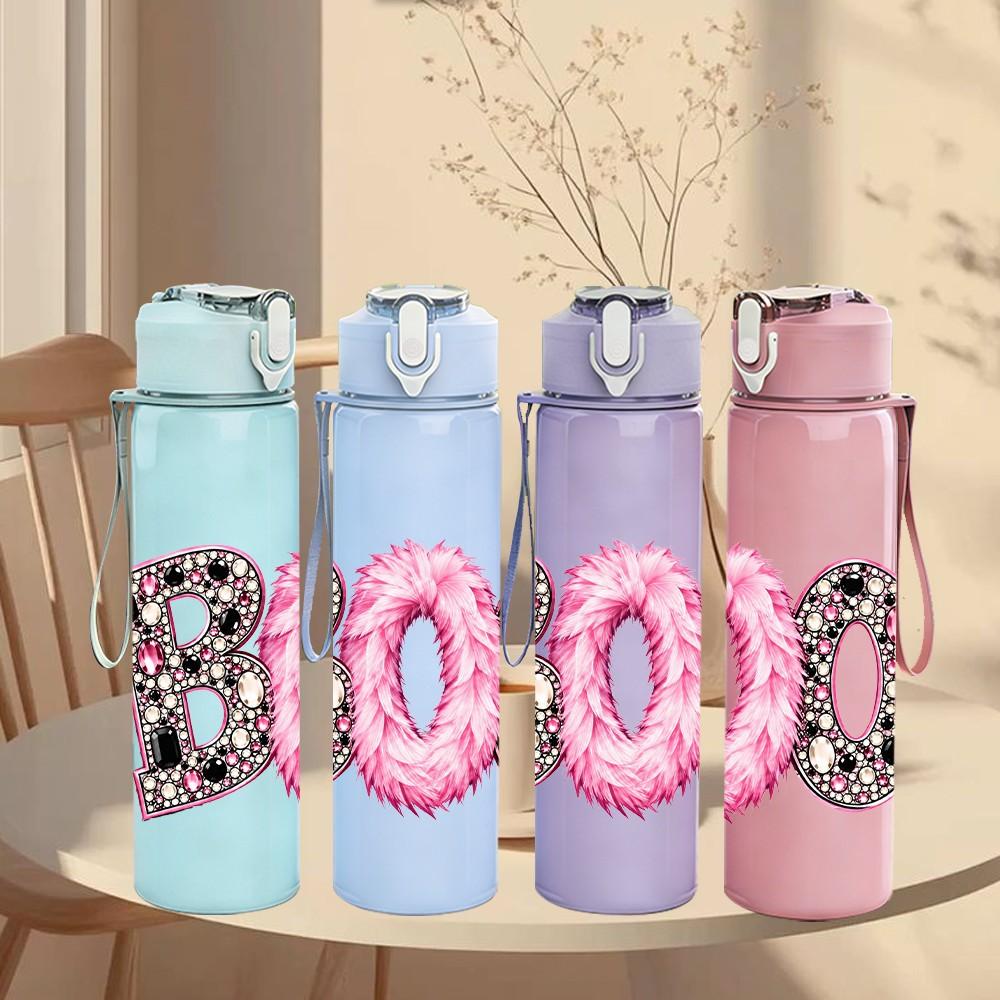 1PC Boo Halloween Letter 750ml Color Plastic Sports Water Bottle Leakproof Flip Straw Lid Suitable for Sports Office Home Use