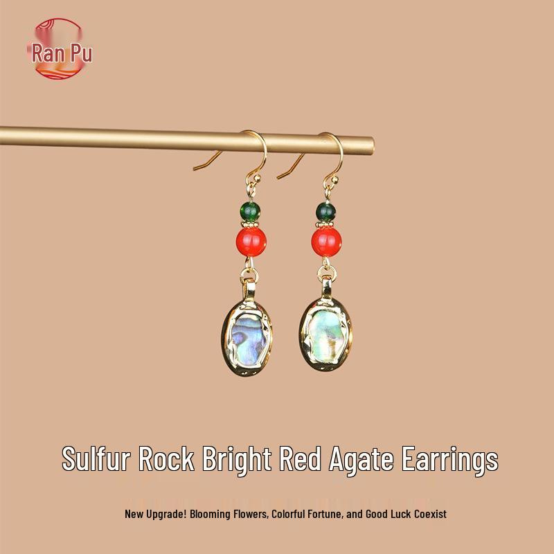 925 Sterling Silber Retro Hängeohrringe mit Abalone-Muschel & Achat - Perfektes Geschenk für Freundin, Chinesischer Stil für Qipao