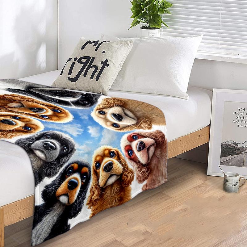 1PC Dog cute printed blanket, all season lightweight home office outdoor nap multifunctional blanket A5