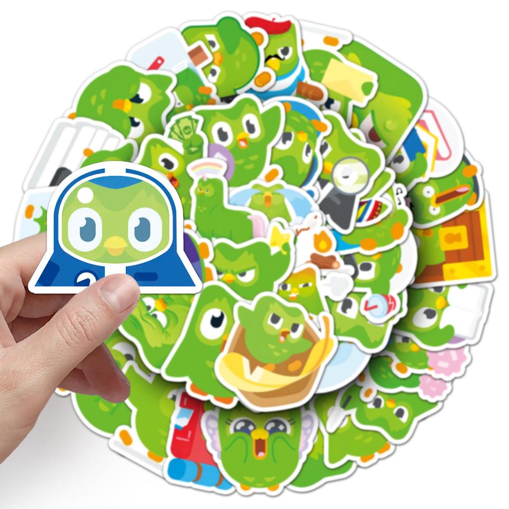 Duolingo Green Owl Cartoon Waterproof Stickers (50-Pack) - Perfect for Headphones, Notebooks, and Phone Cases