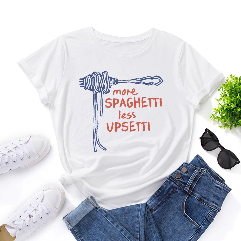 Less Upsetti Cotton T-Shirt Short Sleeve Round Neck Women 2d Print Tops