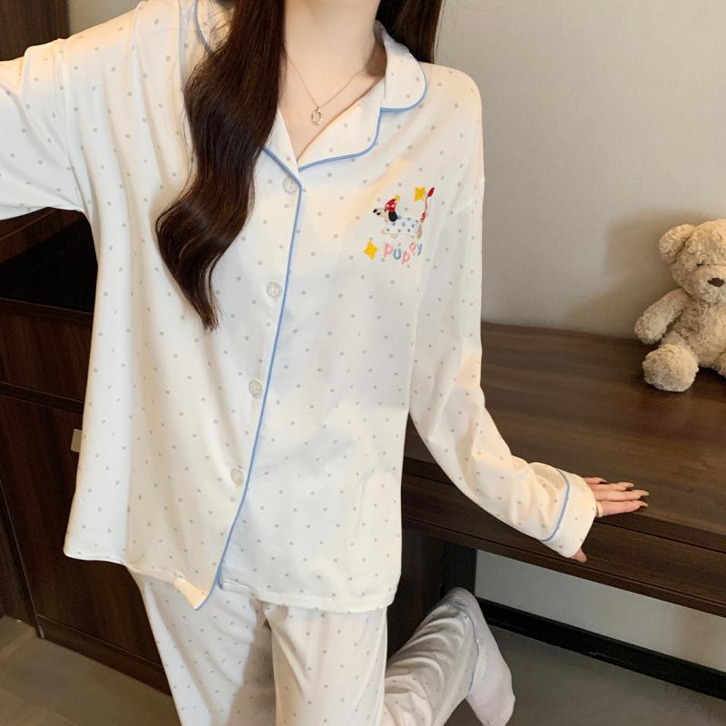 Polka dot puppy ins spring and autumn thin casual pajamas women's loungewear fashion long-sleeved trousers set