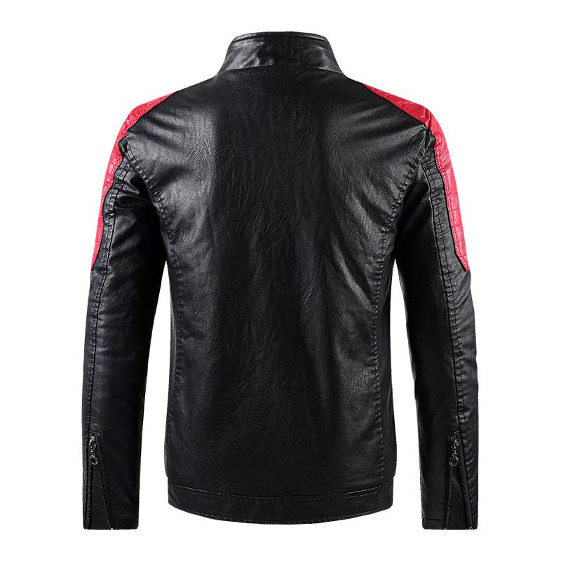 Fleece leather jacket for men, cold-proof and warm in autumn and winter, fleece leather jacket, heavy stand-up collar PU leather locomotive clothing