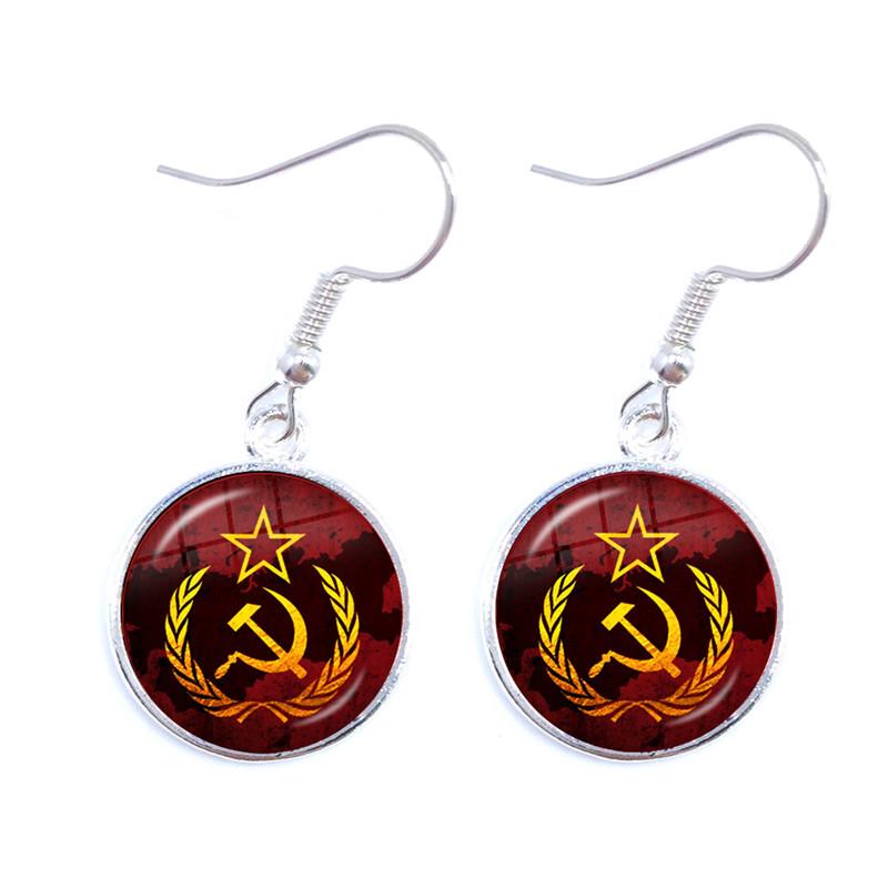 Soviet USSR Stalin Lenin Drop Earrings Classic Red Star Hammer Sickle Communism Emblem CCCP Glass Cabochon Ear Jewelry For Women