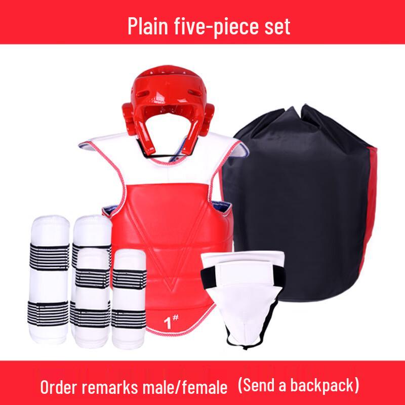 Junshi Taekwondo Red Plain Weave 5-Piece Protector Set