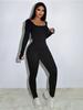 Square Neck Solid Color Ribbed Yoga Sports Pants Women Tight Sexy Cuffed One Piece Jumpsuit Fashion Beach Vacation Elegant Outfit