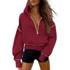 Women's Cropped Hooded Sweatshirt - Long Sleeve Half Zip Hoodie, Winter Fashion