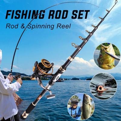 Fishing Rod and Spinning Reel Set Sea Fishing Telescopic Pole Saltwater Freshwater Fishing Tackle