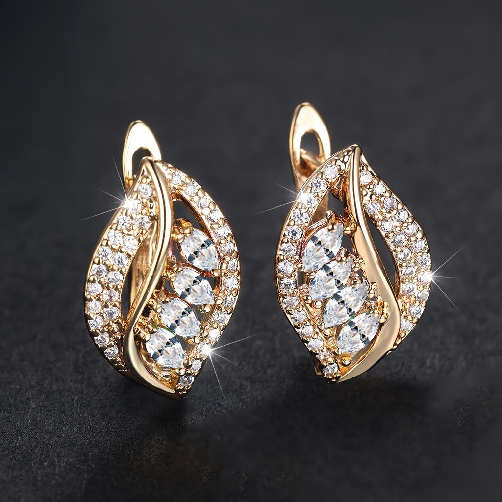 New Micropaved Zircon Leaf Earrings, High-end Jewelry