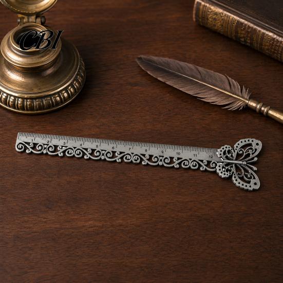 Metal Bookmark Ruler Butterfly Ginkgo Ruler, 2 in 1 Measuring Page Marker Ultra-thin for Students, Thin Book Mark with Scale, Creative School