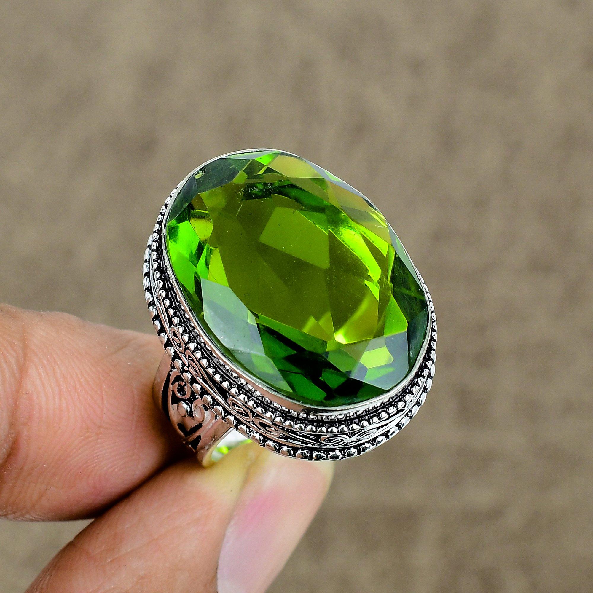 

Peridot Genstone Handmade 925 Sterling Silver Jewelry Ring Size 8 KKG-454