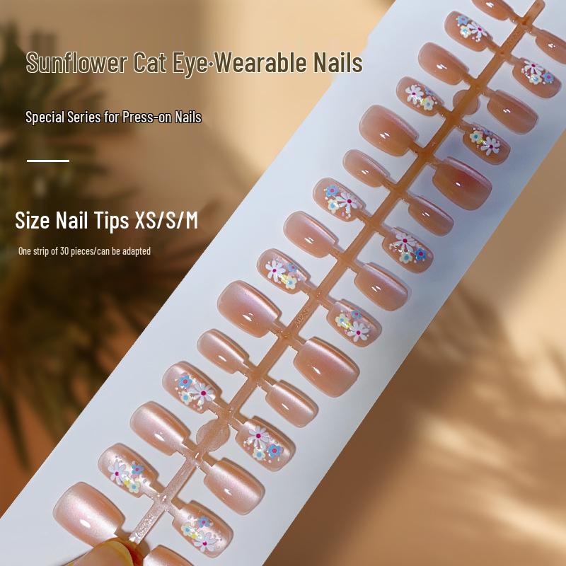 

Spring Wild Daisy Cat Eye Nail Patches – Removable Sunflower Design