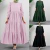 Loose Maxi Dress Large Hem Mid Waist Round Neck Long Sleeve Ruffle