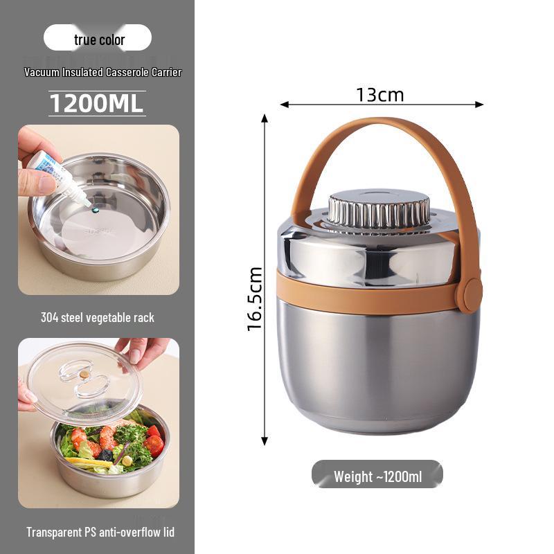 304 Stainless Steel Insulated Double-Layer Lunch Box with Portable Handle and Custom Logo